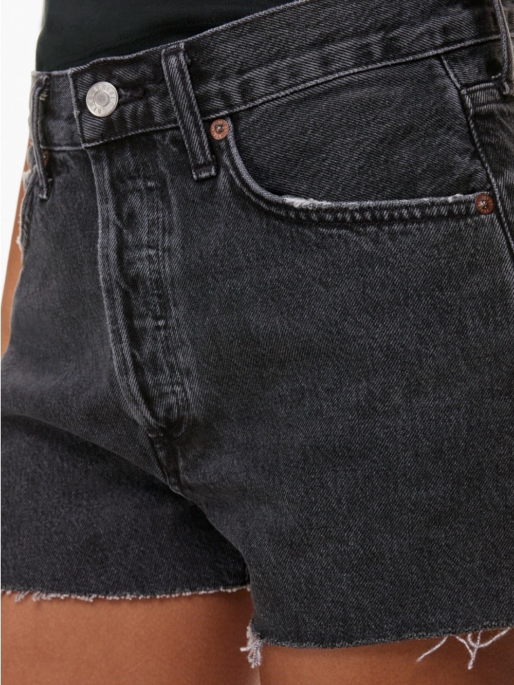 Agolde Parker Black Distressed High-Rise Button-Fly Denim Shorts